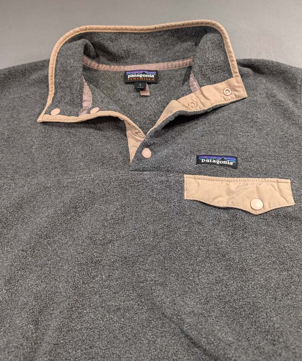 Patagonia Synchilla Snap-T Pullover Fleece Size L Gray Peach Trim Outdoor Ready